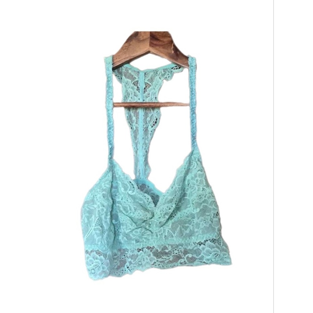 Victoria's Secret PINK Bralette Women Large Aqua Excellent Lace Racerback